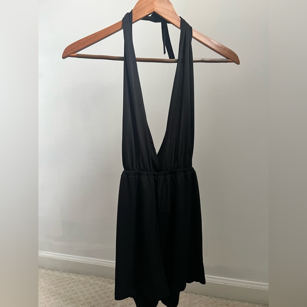 Black backless romper halter